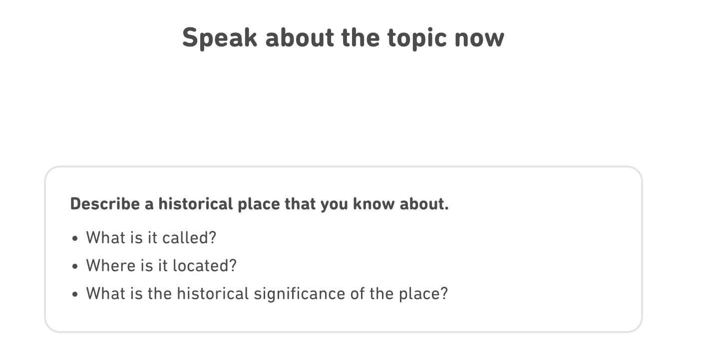 Read, Then Speakの問題画面。お題と質問を読んで90秒で話す